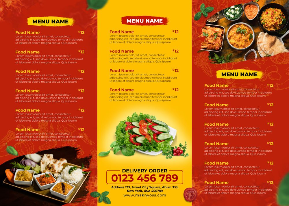 Download this Free Template and Design Your Own Food Menu Trifold Brochure